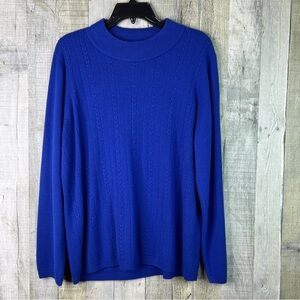 Allison Daley 2X Blue Mock Neck Long Sleeve Blue Ribbed Cable Knit Sweater